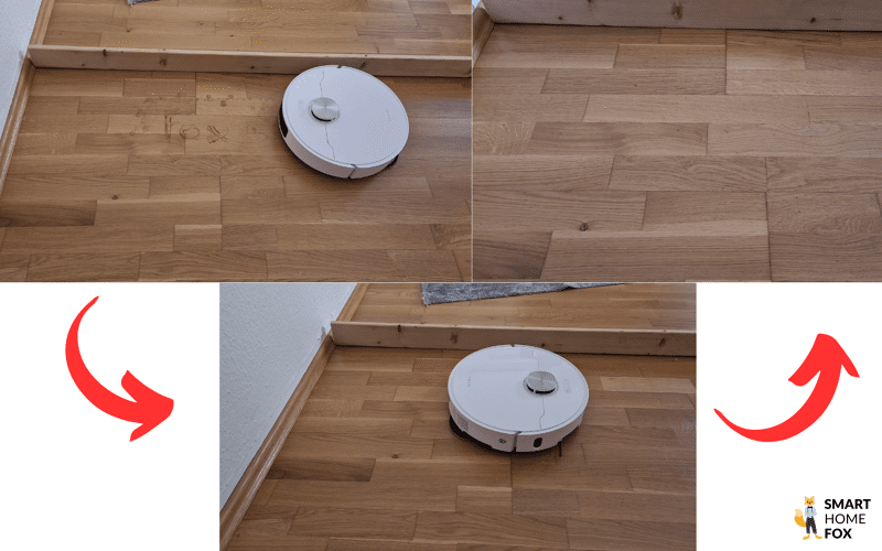 Der Dreame X40 Ultra wischt im Test einen Laminatboden.